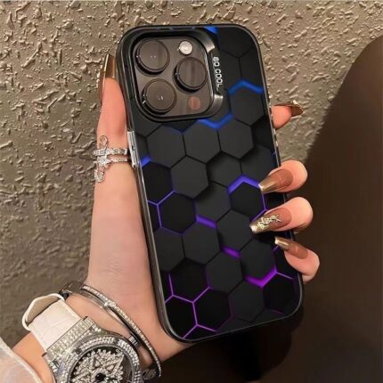 Cyber Hexagon Case | Purple Neon Glow Edition
